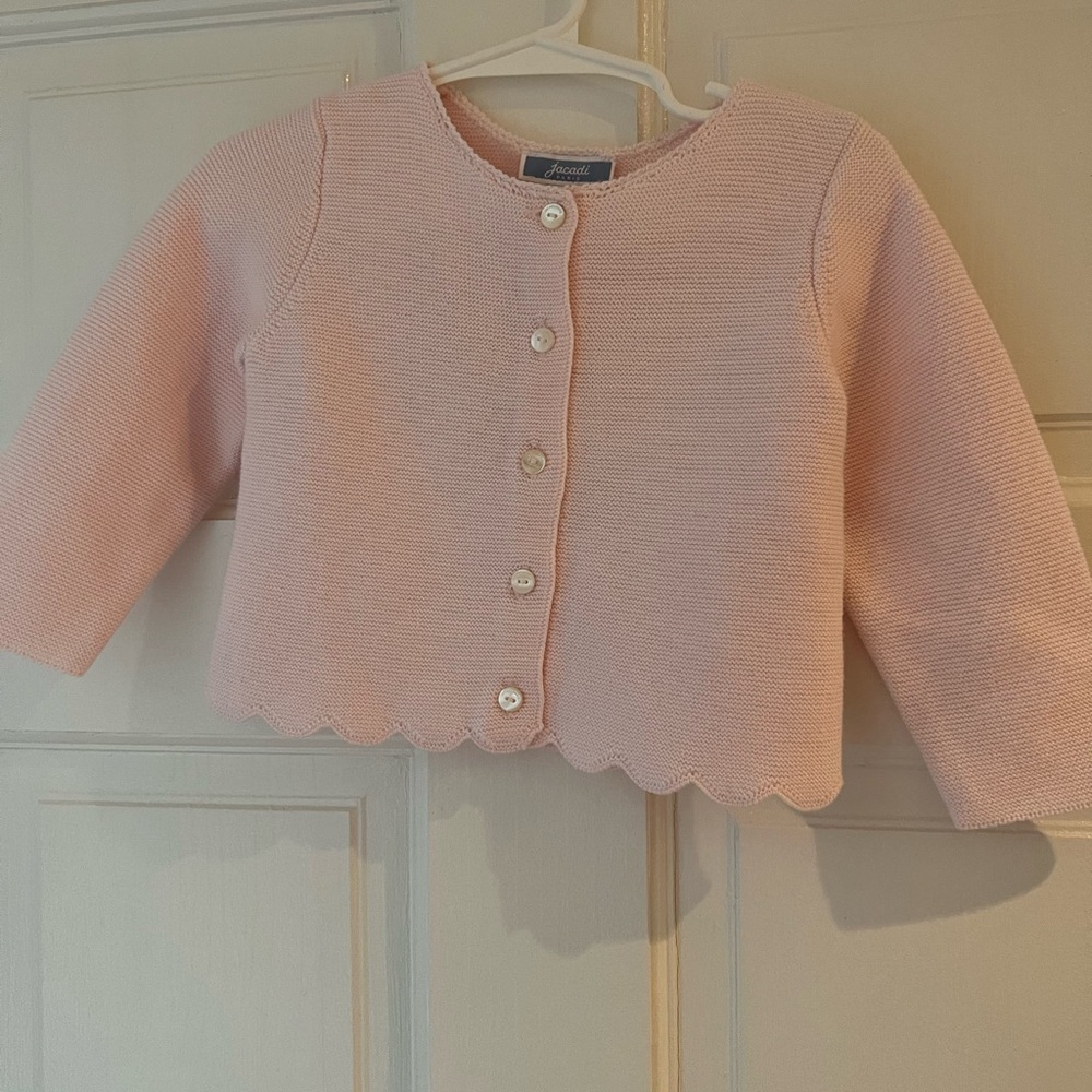 Jacadi Light Pink Scallop-Edge Knit Cardigan
